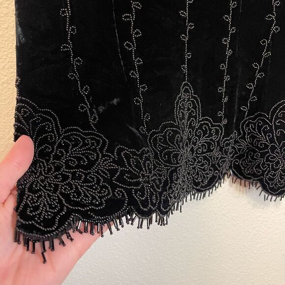 Lafayette 148 Black Velvet Beaded Fringe Tank Top Size 6 - Picture 2 of 13